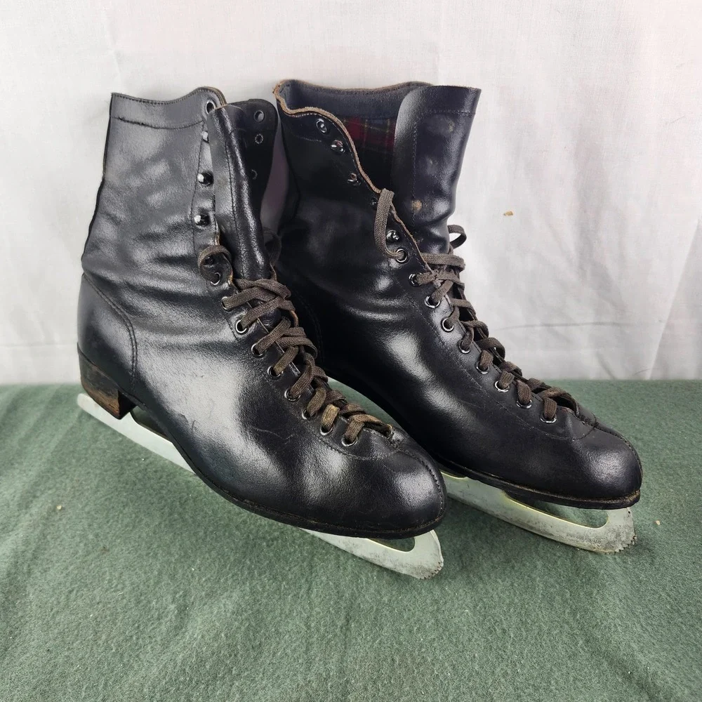 Vintage 1970s/1980s Icecablades Black Leather Ice Skates Canada Size‎ 11